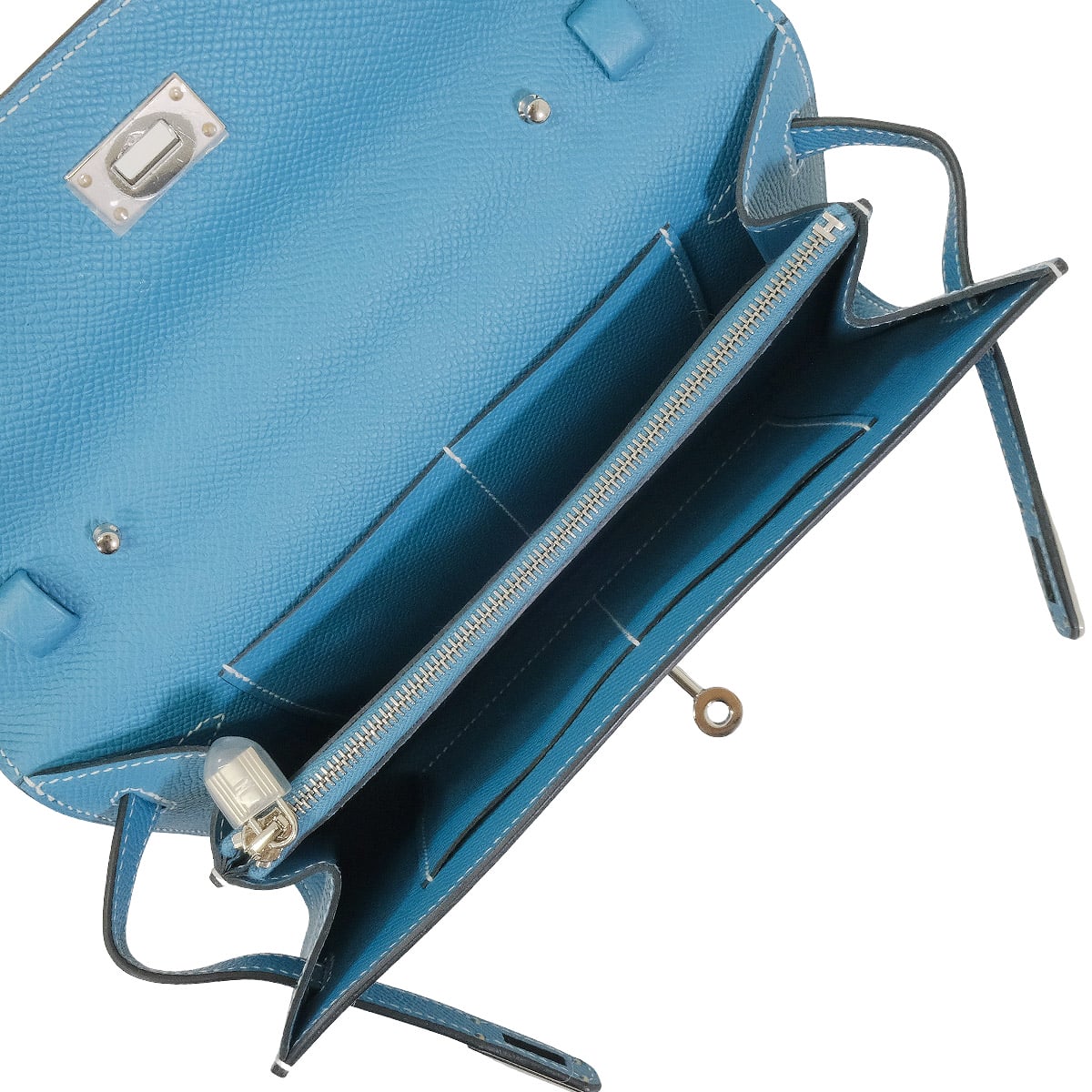 HERMES long wallet Kelly Wallet Long To Go New Bleu Jean Veau Epsom Silver HW Stamp W[ALMOST NEW][Authentic]