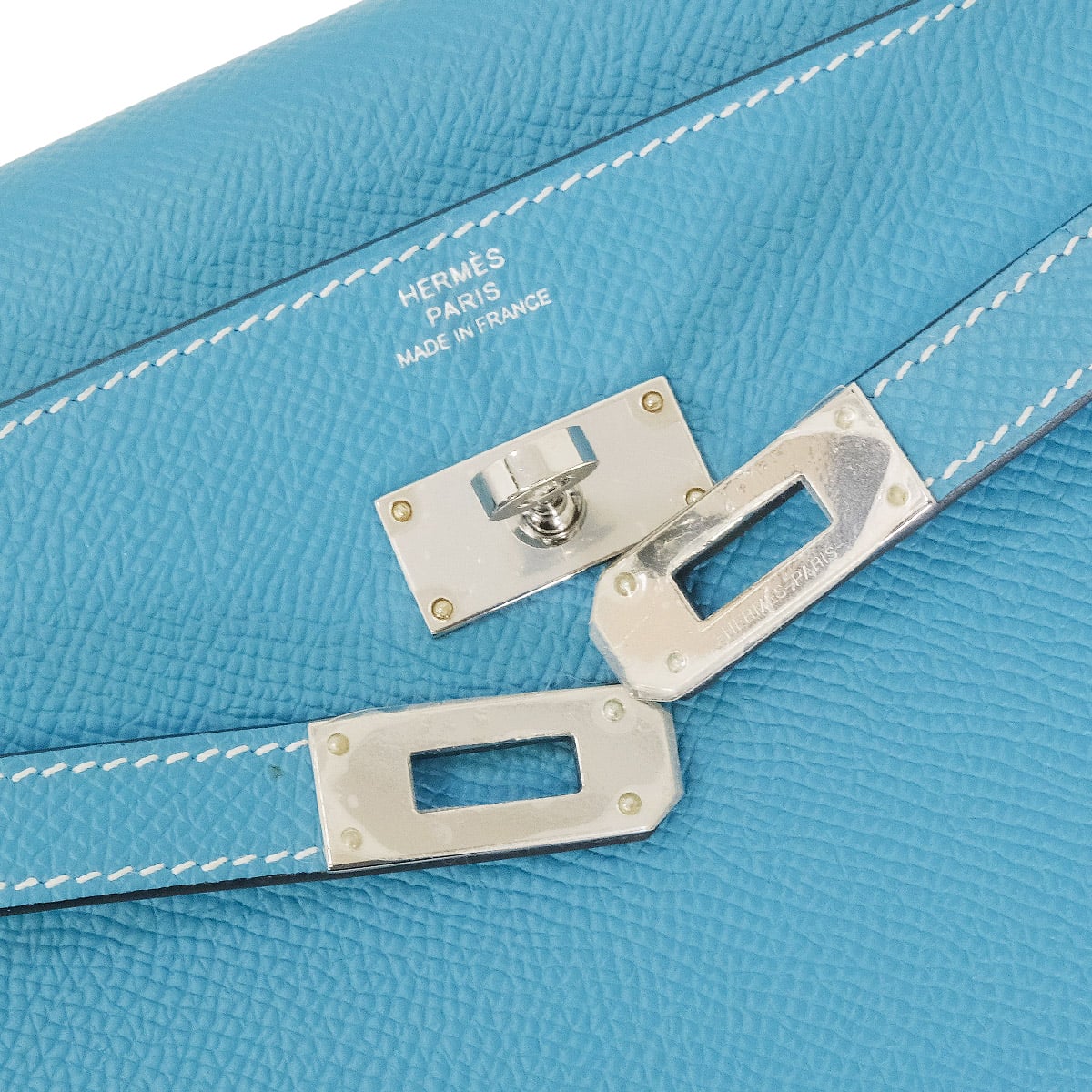 HERMES long wallet Kelly Wallet Long To Go New Bleu Jean Veau Epsom Silver HW Stamp W[ALMOST NEW][Authentic]