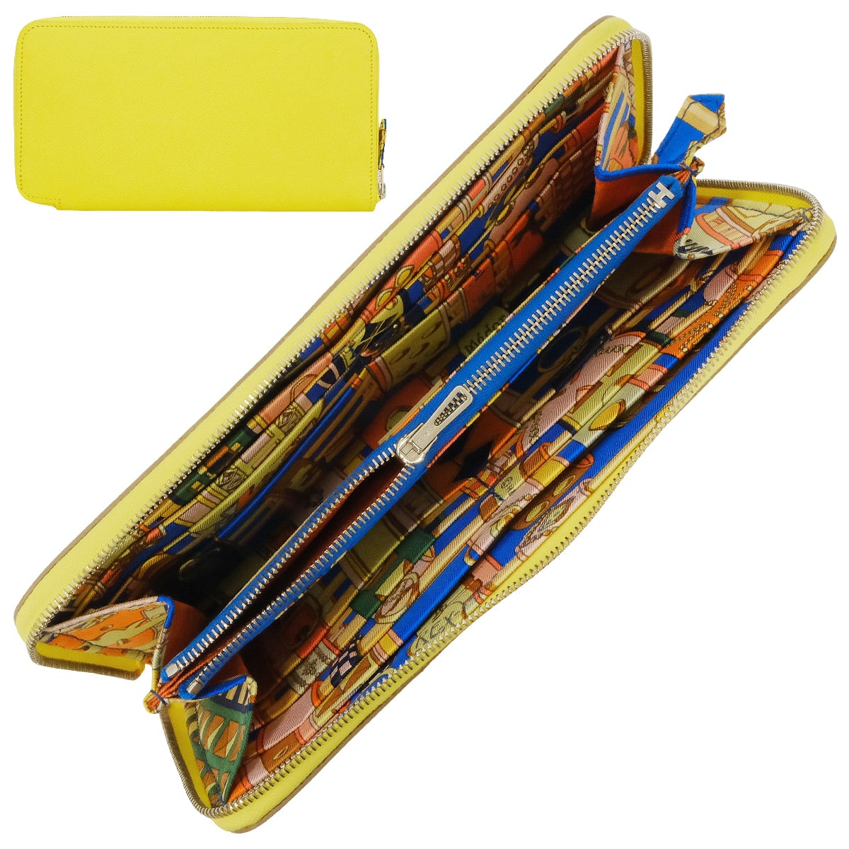 HERMES long wallet Azap Silk'in Long Collier de Chien Lime/Noir (Black) Veau Epsom/Silk100% Silver HW Stamp □R[EXCELLENT][Authentic]