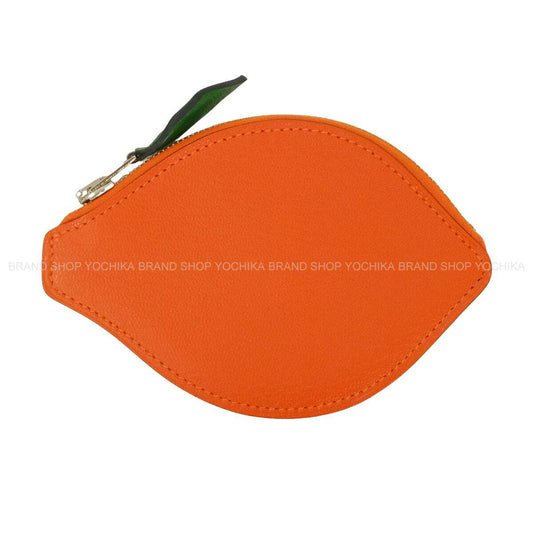 HERMES change purse Tutti Frutti Porte Monnaie Orange Feu Orange Chevre Mysore Silver HW Stamp □N[EXCELLENT][Authentic]