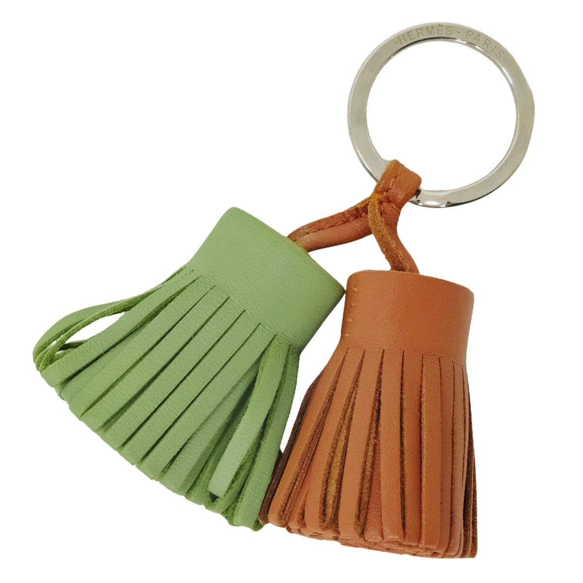 HERMES key ring Carmen Unodos Gold/Vert criquet Agneau Milo Silver HW[EXCELLENT][Authentic]