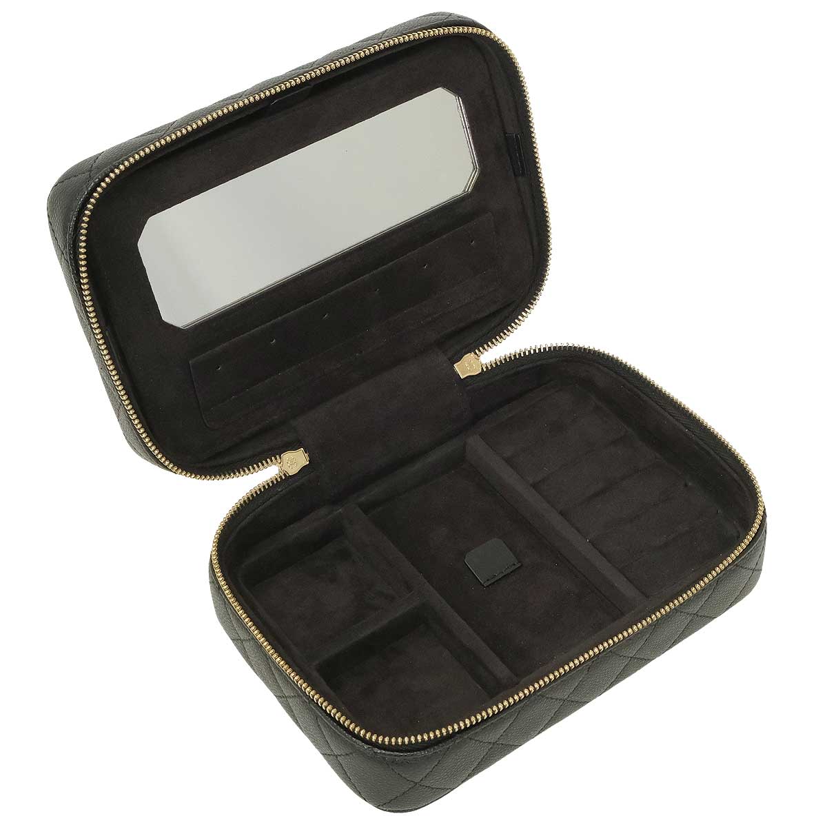 2025AW CHANEL Accessory Pouch Jewelry Box Vanity Case Matelasse COCO Mark with Mirror Noir (Black) Graind Calf(Caviarskin) Champagne Gold HW AP3685[EXCELLENT][Authentic]