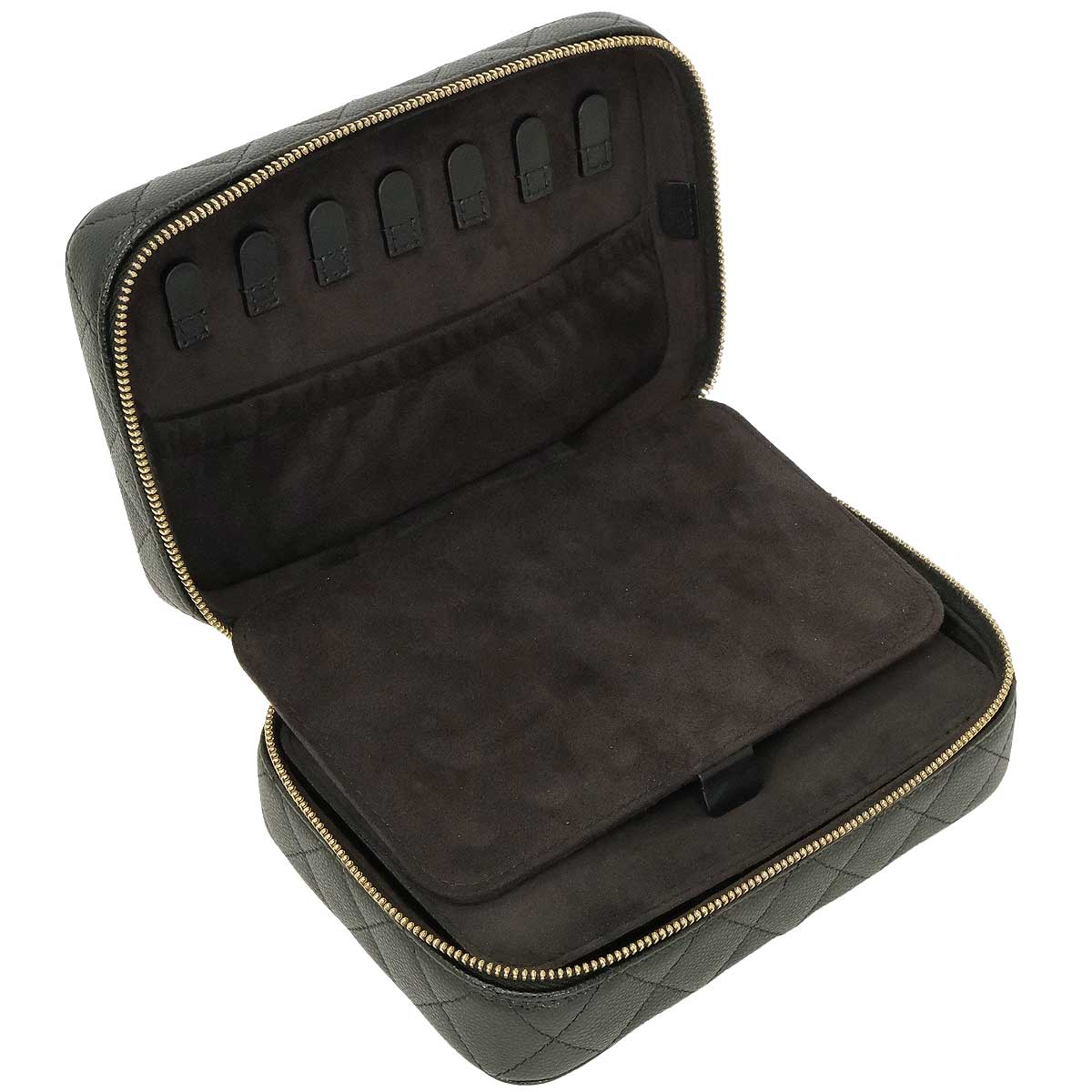 2025AW CHANEL Accessory Pouch Jewelry Box Vanity Case Matelasse COCO Mark with Mirror Noir (Black) Graind Calf(Caviarskin) Champagne Gold HW AP3685[EXCELLENT][Authentic]