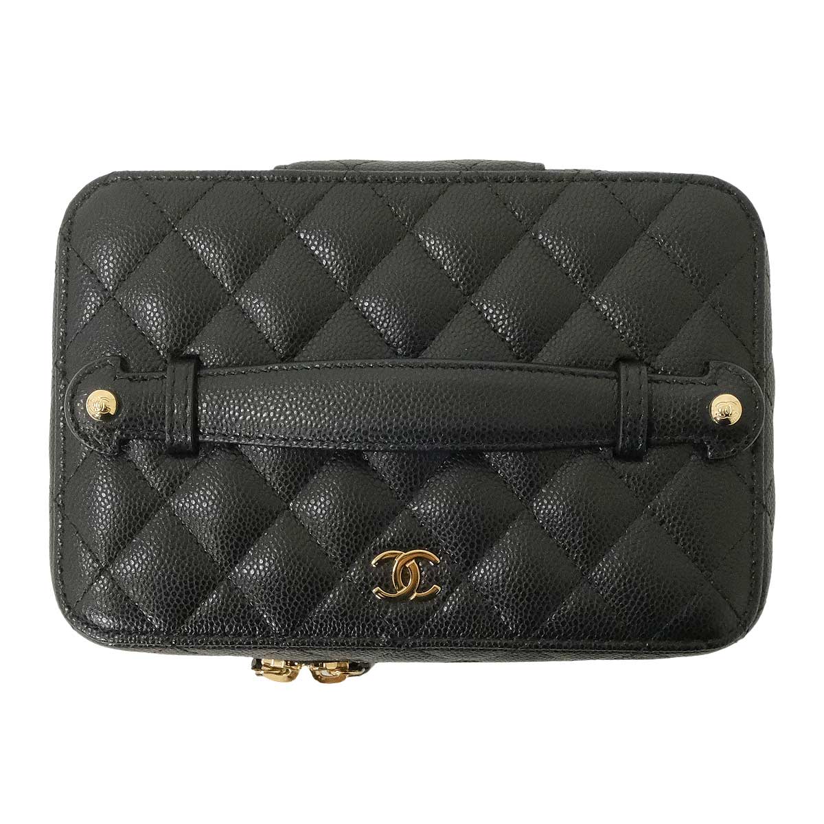 2025AW CHANEL Accessory Pouch Jewelry Box Vanity Case Matelasse COCO Mark with Mirror Noir (Black) Graind Calf(Caviarskin) Champagne Gold HW AP3685[EXCELLENT][Authentic]