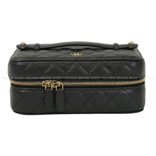 2025AW CHANEL Accessory Pouch Jewelry Box Vanity Case Matelasse COCO Mark with Mirror Noir (Black) Graind Calf(Caviarskin) Champagne Gold HW AP3685[EXCELLENT][Authentic]