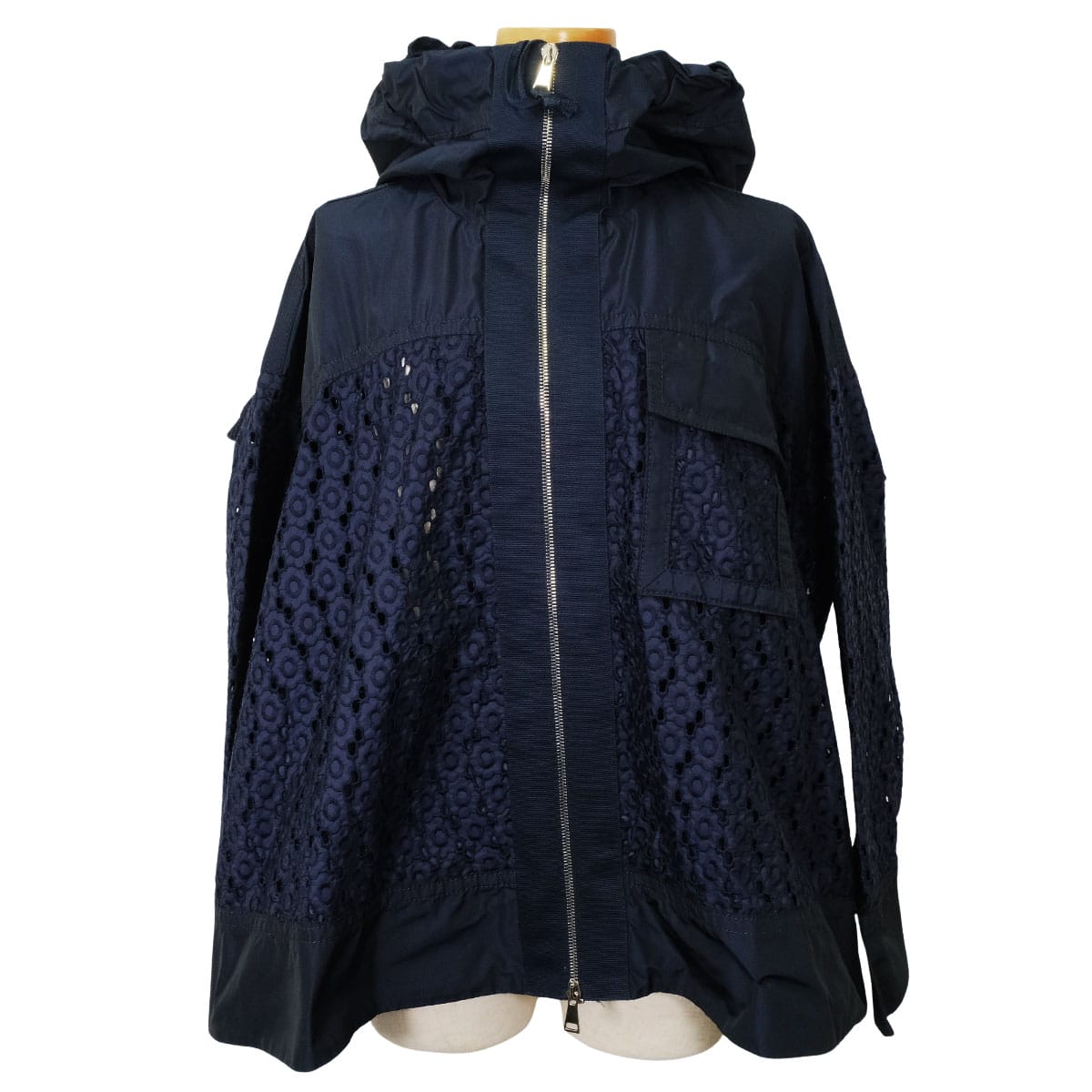 2018SS MONCLER Hooded sweatshirt Zip-up Hoodie OBSIDIENNE GIUBBOTTO Embroidery Lace Navy Cotton/Polyester #0 Silver HW D10934601480539CG[EXCELLENT][Authentic]