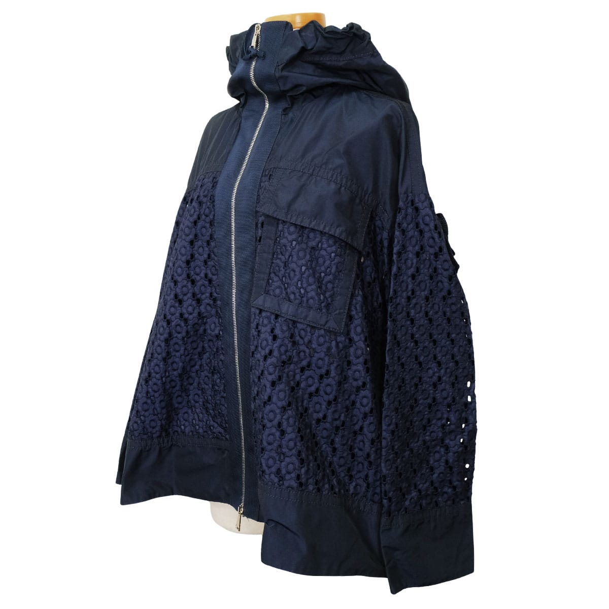 2018SS MONCLER Hooded sweatshirt Zip-up Hoodie OBSIDIENNE GIUBBOTTO Embroidery Lace Navy Cotton/Polyester #0 Silver HW D10934601480539CG[EXCELLENT][Authentic]