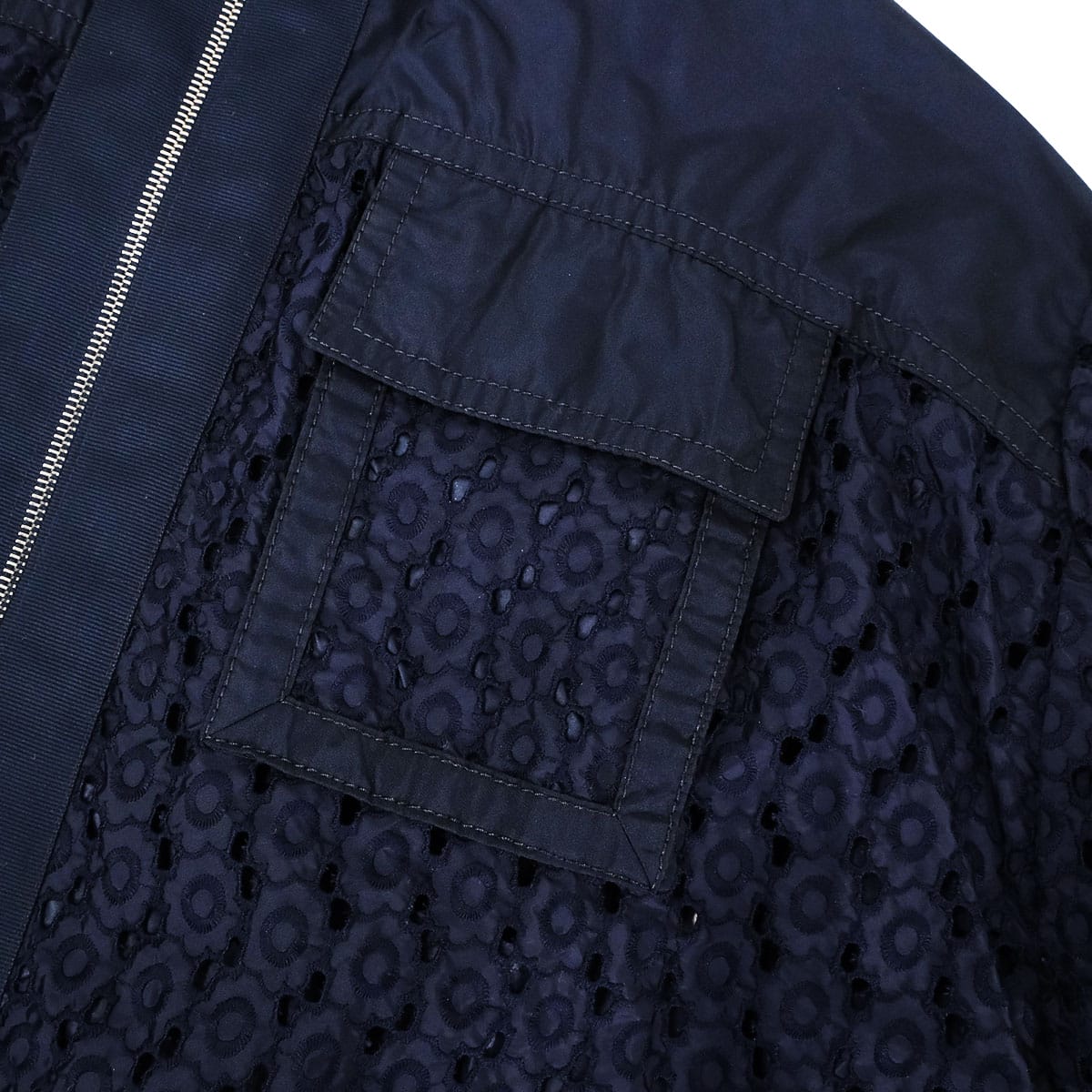2018SS MONCLER Hooded sweatshirt Zip-up Hoodie OBSIDIENNE GIUBBOTTO Embroidery Lace Navy Cotton/Polyester #0 Silver HW D10934601480539CG[EXCELLENT][Authentic]