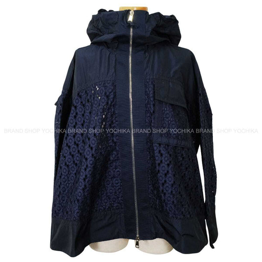 2018SS MONCLER Hooded sweatshirt Zip-up Hoodie OBSIDIENNE GIUBBOTTO Embroidery Lace Navy Cotton/Polyester #0 Silver HW D10934601480539CG[EXCELLENT][Authentic]