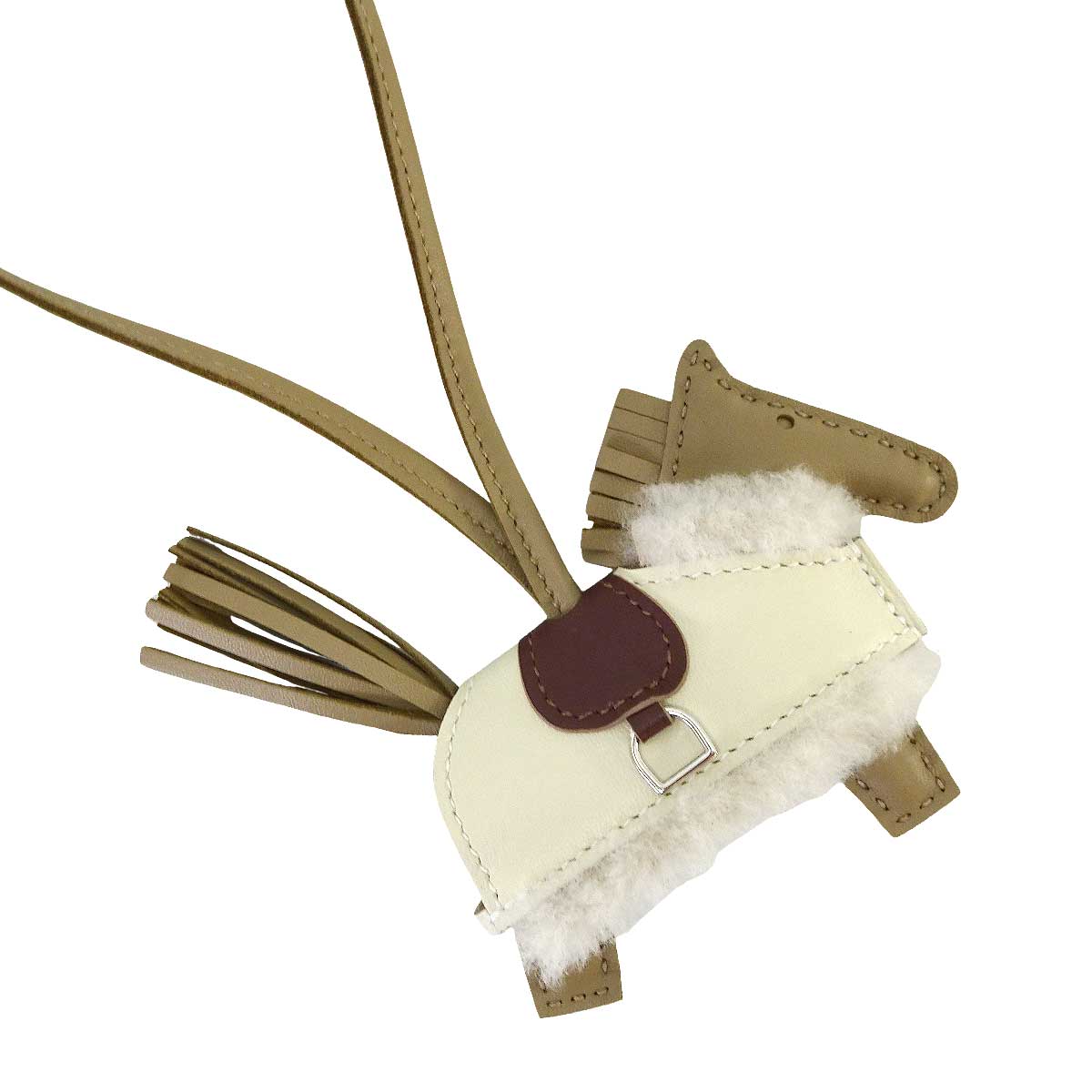 HERMES bag charm Rodeo Robeo Plush PM Beige Marfa/Craie/Terre/Ecru Agneau Milo/Veau Swift Silver HW Stamp G[BRAND NEW][Authentic]