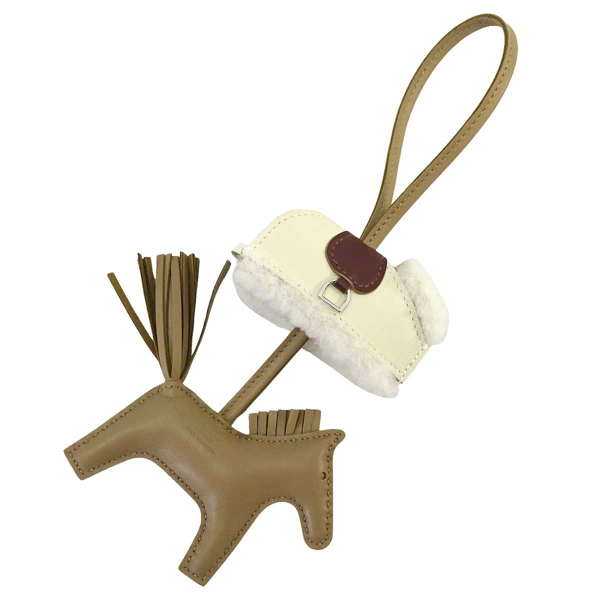 HERMES bag charm Rodeo Robeo Plush PM Beige Marfa/Craie/Terre/Ecru Agneau Milo/Veau Swift Silver HW Stamp G[BRAND NEW][Authentic]