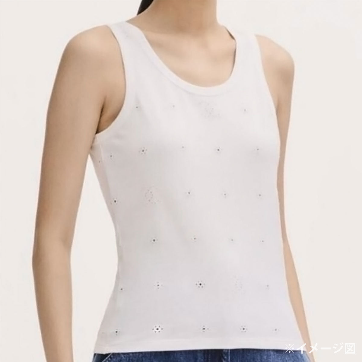 CHANEL ホワイト タンクトップ XS CHANEL Tank top COCO Mark Perforated Blanc (White) Cotton XS