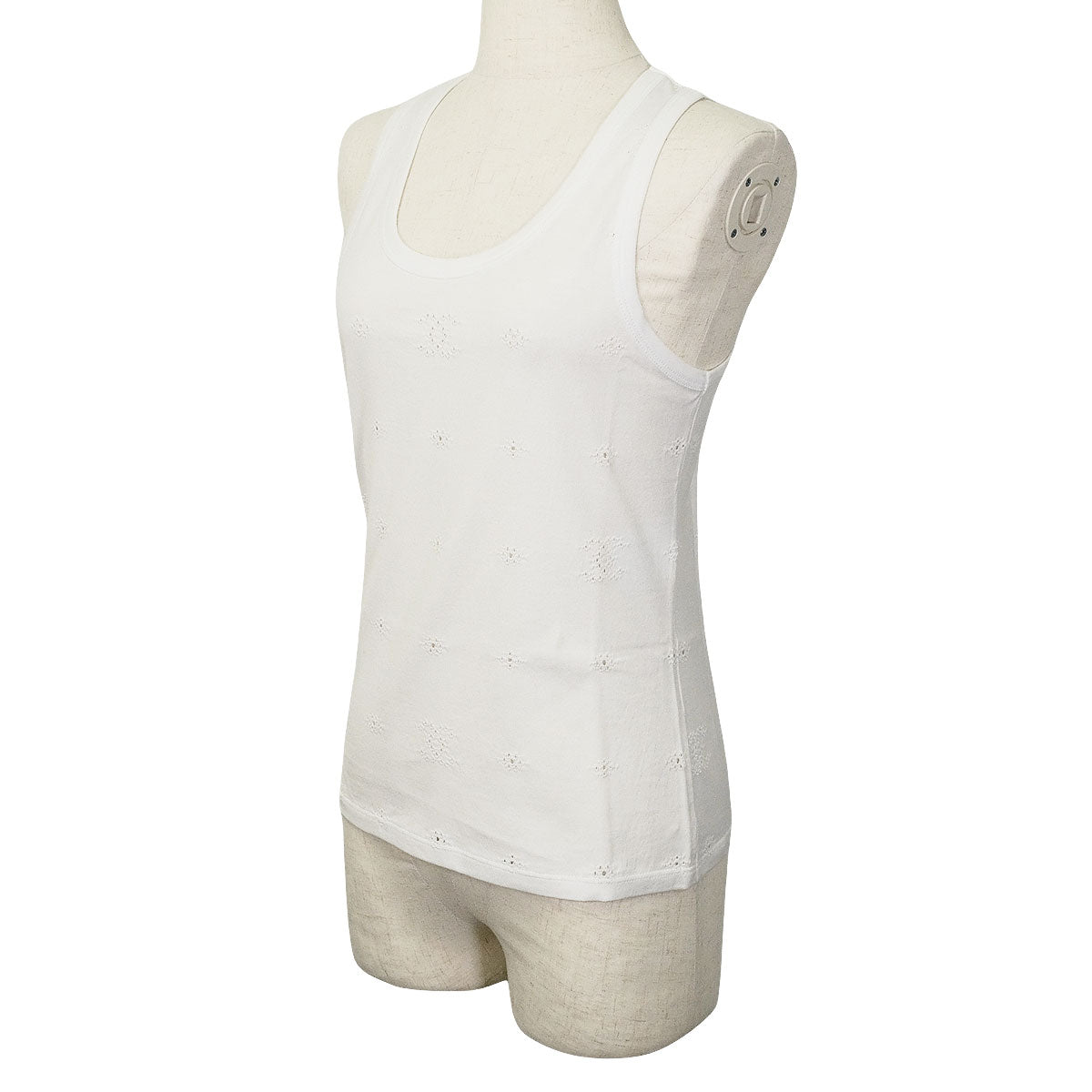 CHANEL Tank top COCO Mark Perforated Blanc (White) Cotton XS P81374[BRAND NEW][Authentic]