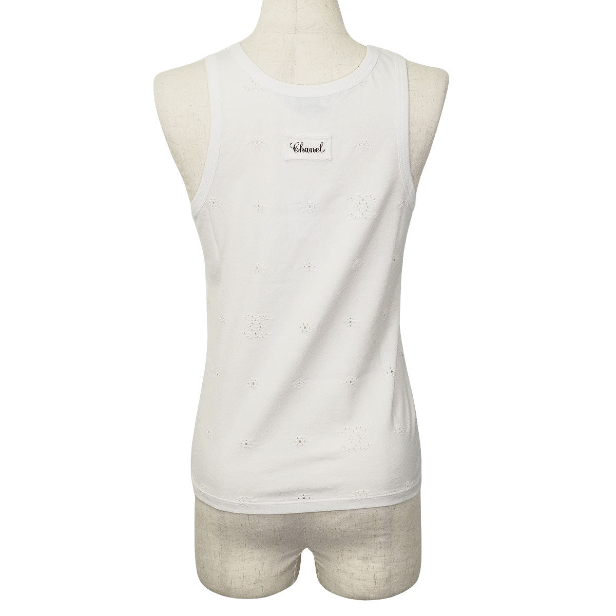 CHANEL Tank top COCO Mark Perforated Blanc (White) Cotton XS P81374[BRAND NEW][Authentic]