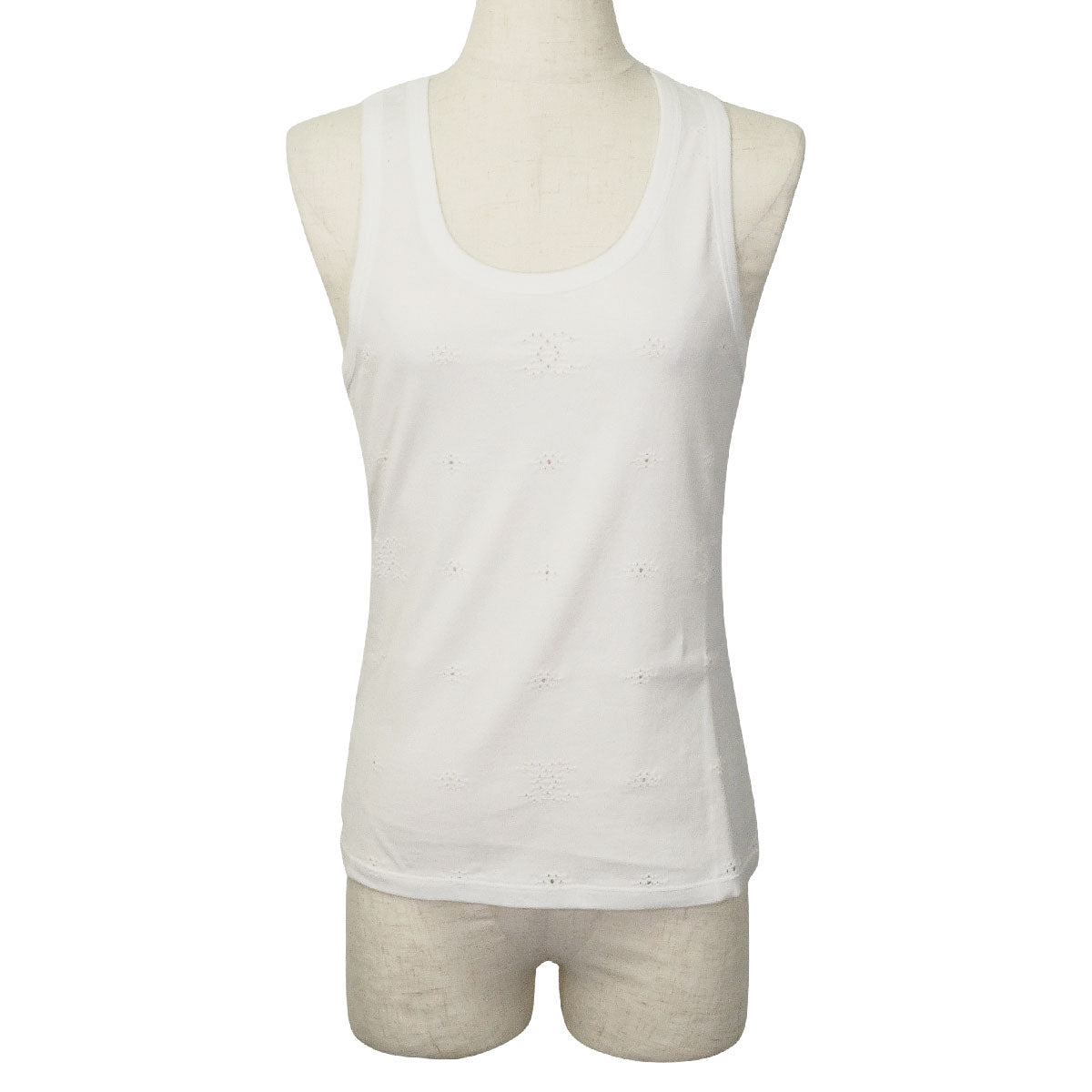 CHANEL Tank top COCO Mark Perforated Blanc (White) Cotton XS P81374[BRAND NEW][Authentic]