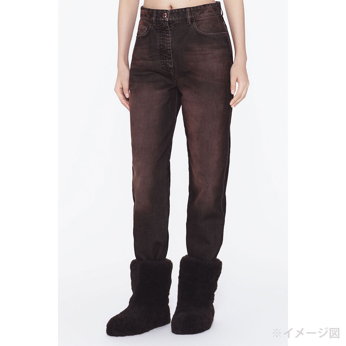 CHANEL Denim Pants Jeans Jeweled Button COCO Mark Stitching Brown Cotton #34 Silver HW P79653[BRAND NEW][Authentic]