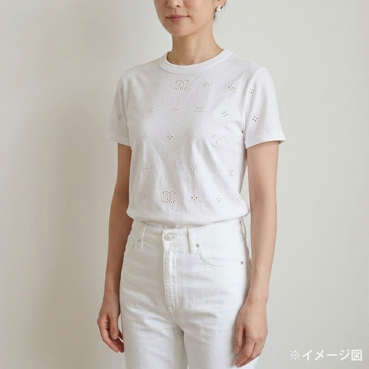 2026SS CHANEL Short sleeve t shirt Crewneck COCO Mark Perforated Blanc (White) Cotton #S P81381[BRAND NEW][Authentic]