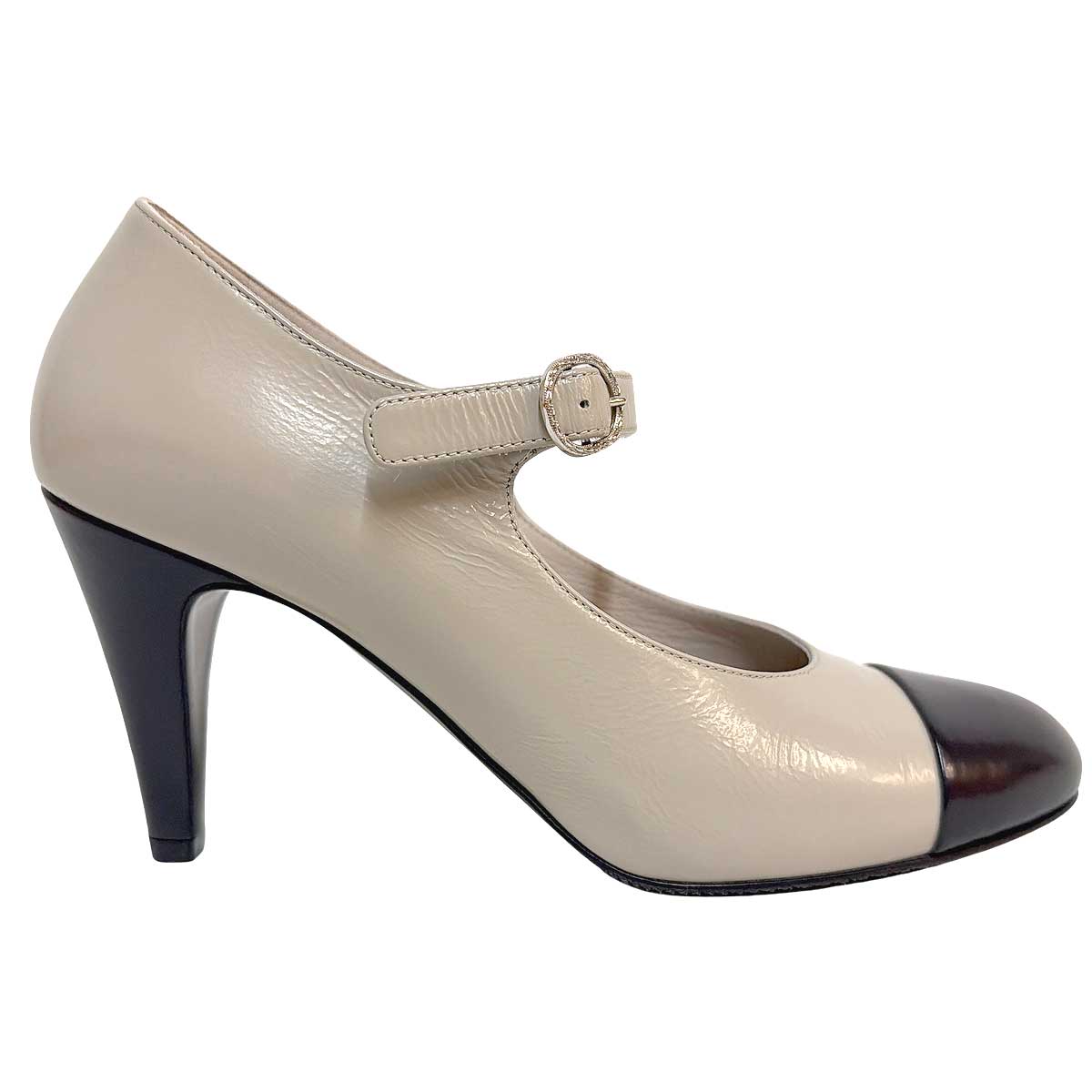 CHANEL pumps Ankle Strap Heels Bicolor COCO MarkGreige/White #38c Silver HW G39111[EXCELLENT][Authentic]