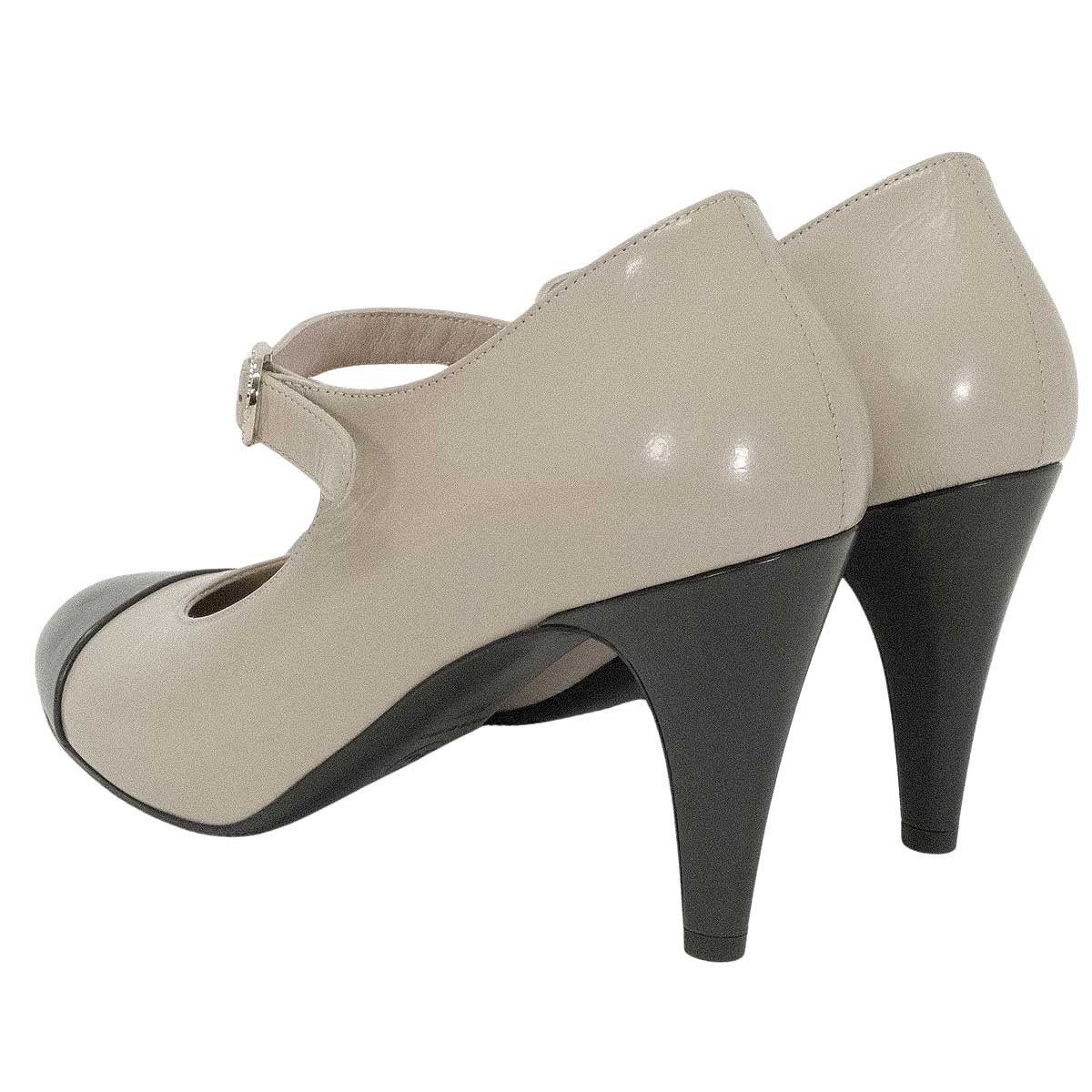 CHANEL pumps Ankle Strap Heels Bicolor COCO MarkGreige/White #38c Silver HW G39111[EXCELLENT][Authentic]