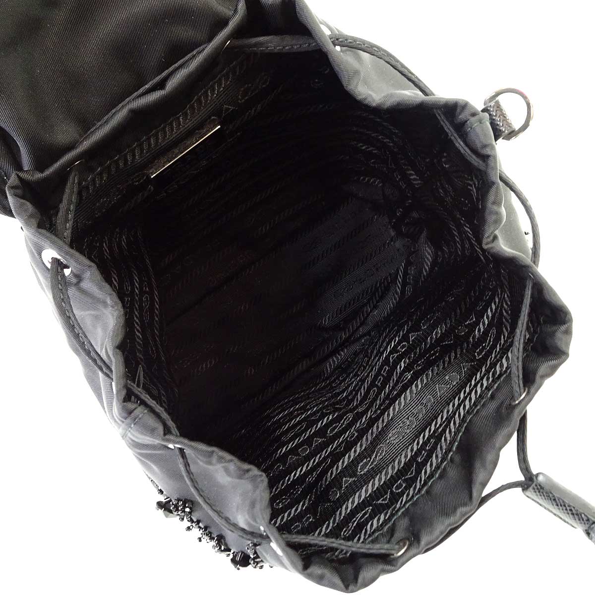 PRADA Shoulder bag Mini Chain Re-Nylon Bijou Embellishments Noir (Black) Nylon Saffiano Leather Silver HW 1BH0292[BRAND NEW][Authentic]