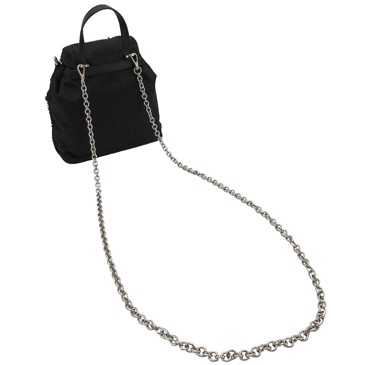 PRADA Shoulder bag Mini Chain Re-Nylon Bijou Embellishments Noir (Black) Nylon Saffiano Leather Silver HW 1BH0292[BRAND NEW][Authentic]