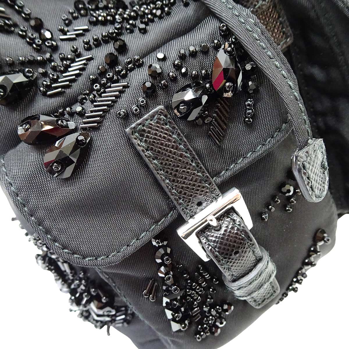 PRADA Shoulder bag Mini Chain Re-Nylon Bijou Embellishments Noir (Black) Nylon Saffiano Leather Silver HW 1BH0292[BRAND NEW][Authentic]