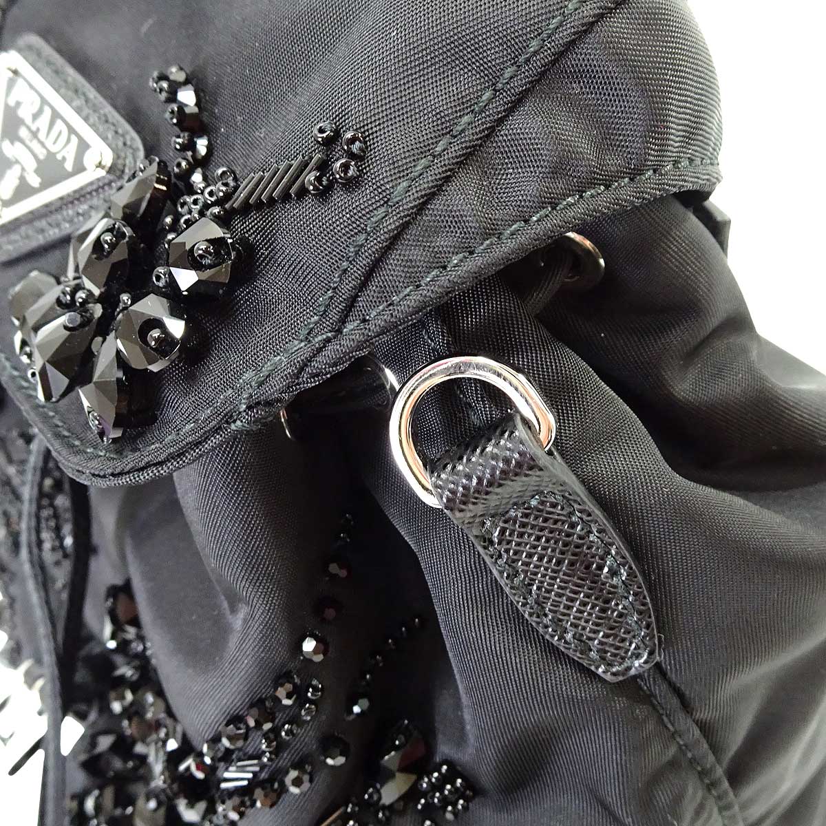 PRADA Shoulder bag Mini Chain Re-Nylon Bijou Embellishments Noir (Black) Nylon Saffiano Leather Silver HW 1BH0292[BRAND NEW][Authentic]
