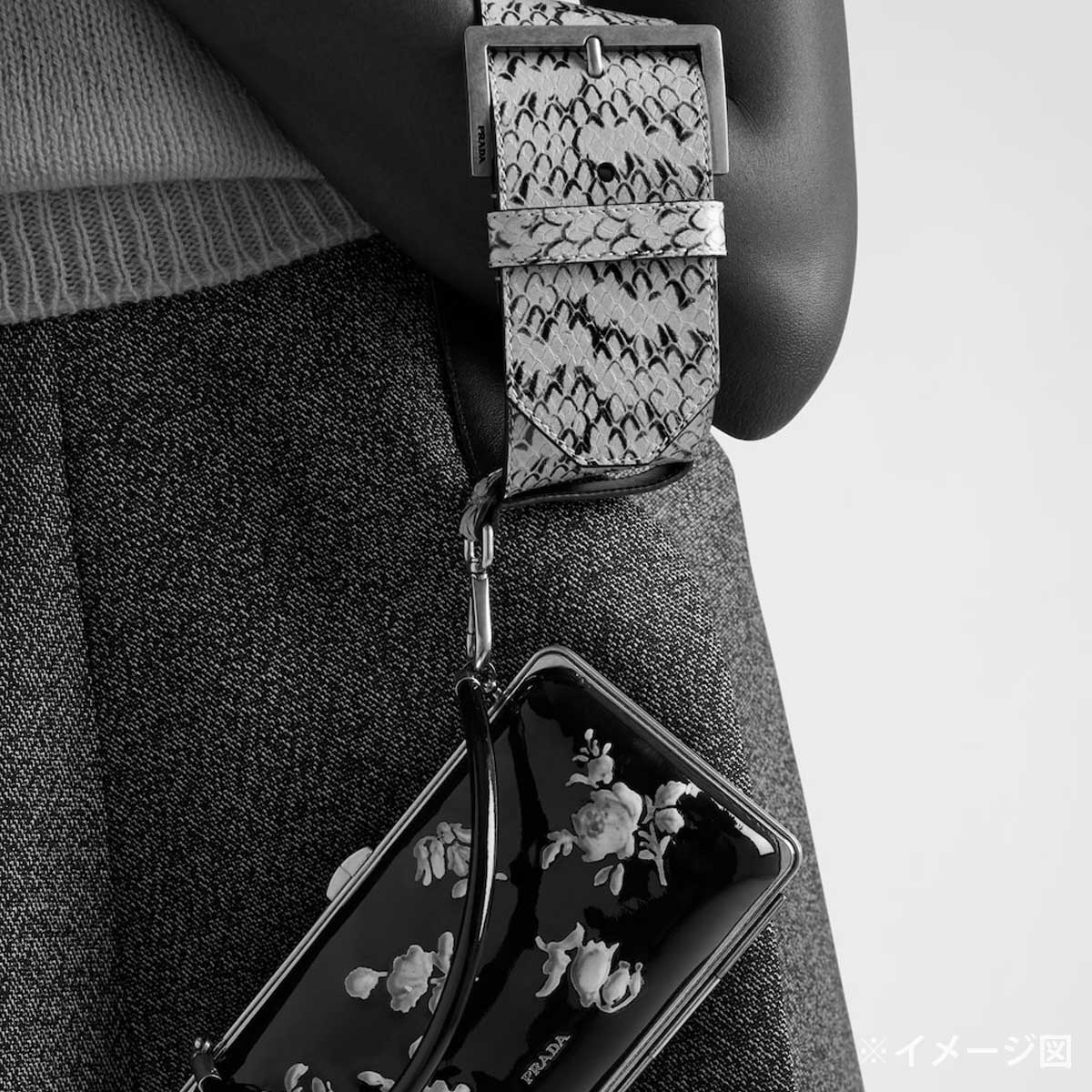 PRADA bag charm Bag Accessory Leather Wrist Strap Noir (Black) Cowhide Leather Antique Silver HW 1TW008[EXCELLENT][Authentic]