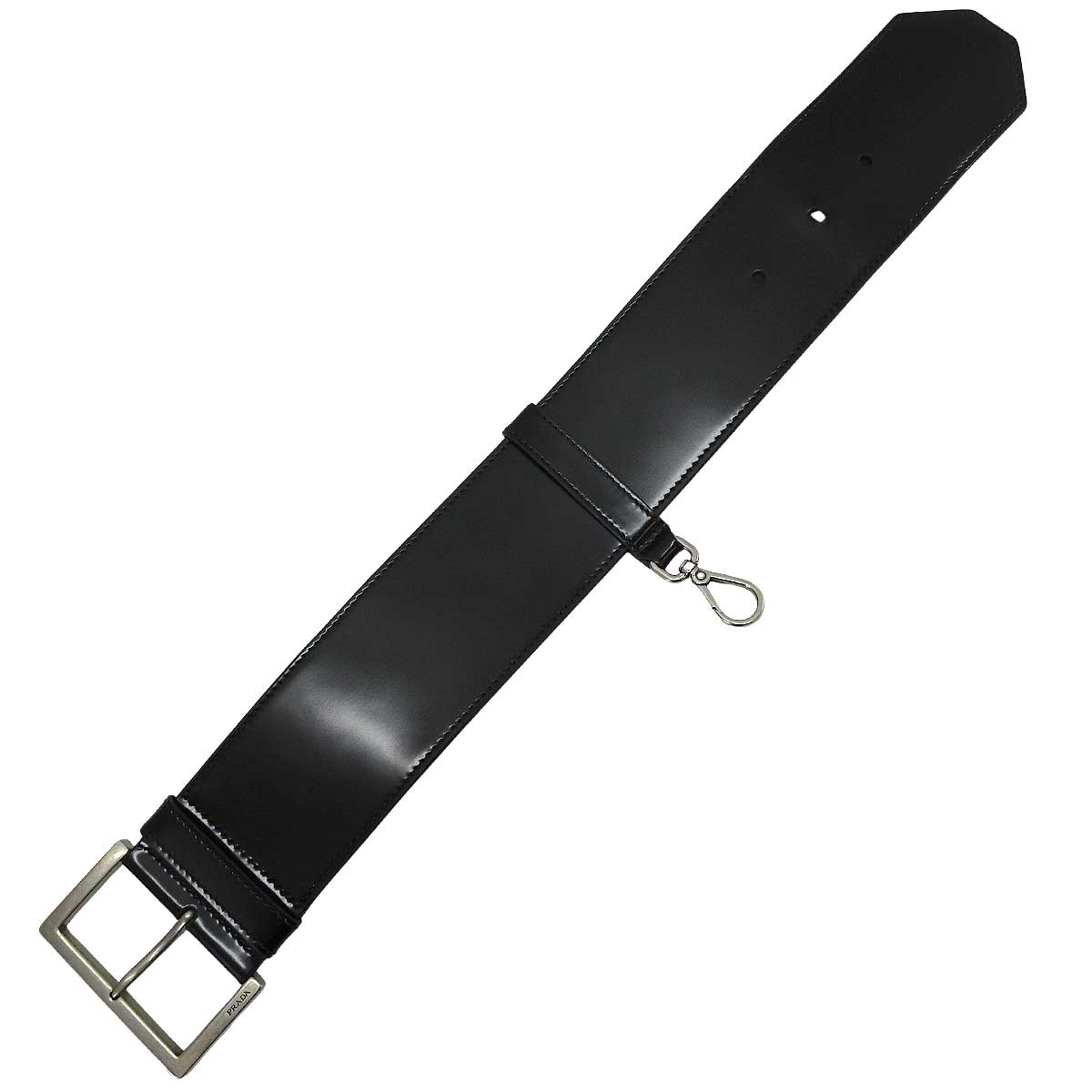 PRADA bag charm Bag Accessory Leather Wrist Strap Noir (Black) Cowhide Leather Antique Silver HW 1TW008[EXCELLENT][Authentic]