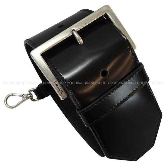 PRADA bag charm Bag Accessory Leather Wrist Strap Noir (Black) Cowhide Leather Antique Silver HW 1TW008[EXCELLENT][Authentic]