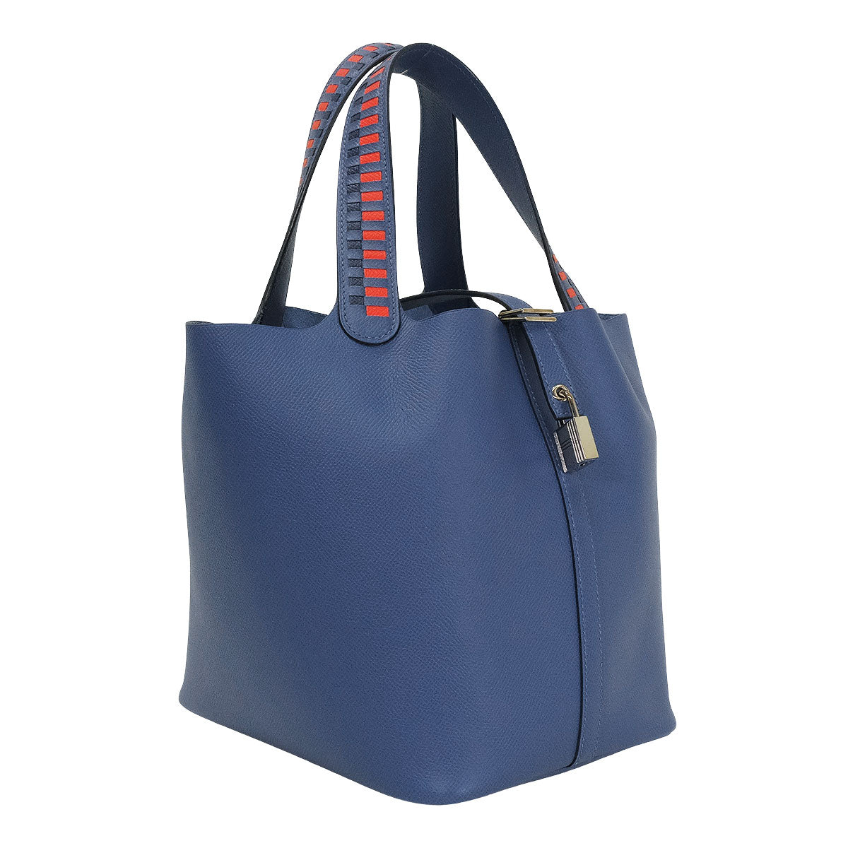 [Pre-loved] HERMES Handbag Picotin Lock 22 MM Tressage de Cuir Bleu Brighton/Capucine/Bleu Saphir Veau Epsom Silver HW Stamp C[LIKE NEW][Authentic]