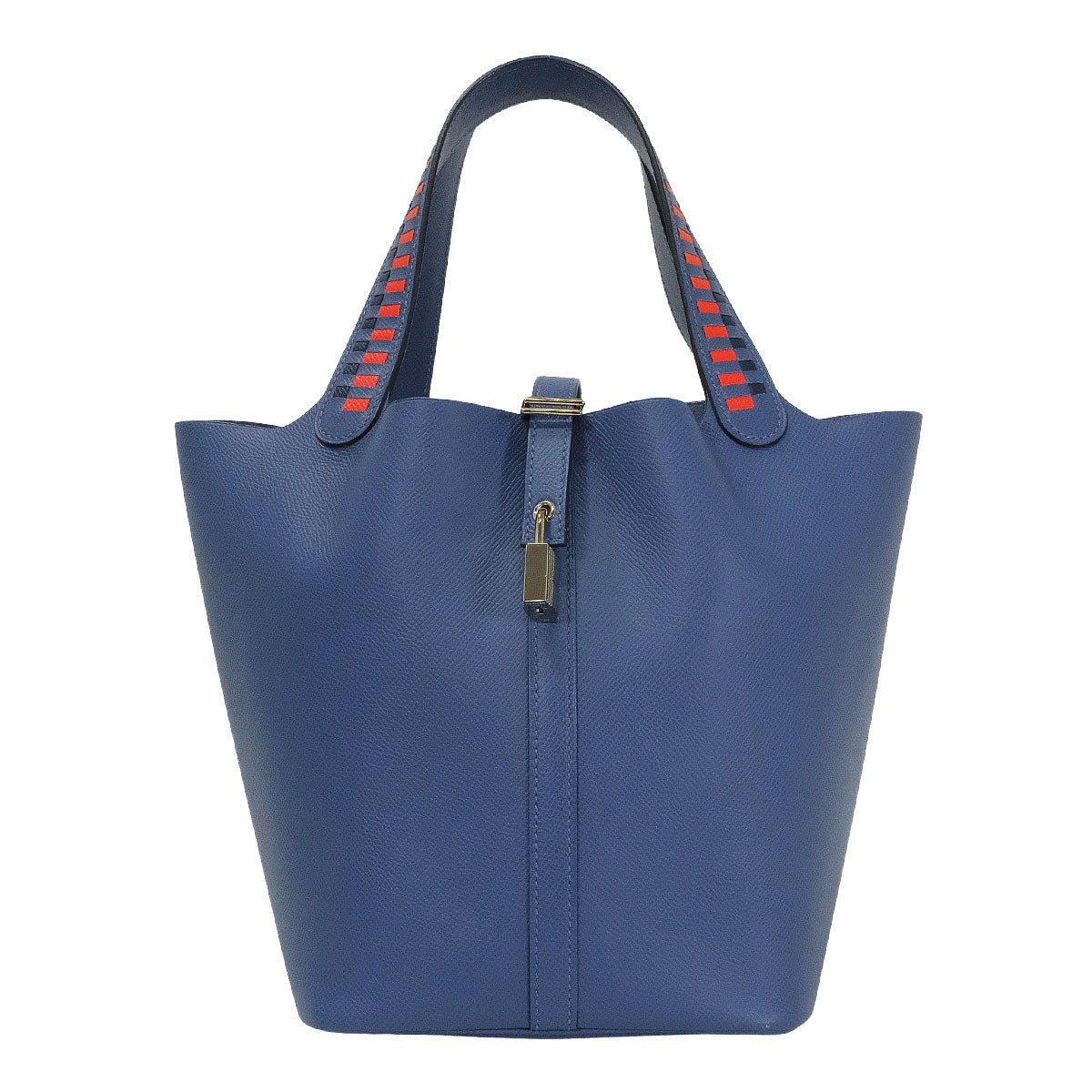 [Pre-loved] HERMES Handbag Picotin Lock 22 MM Tressage de Cuir Bleu Brighton/Capucine/Bleu Saphir Veau Epsom Silver HW Stamp C[LIKE NEW][Authentic]