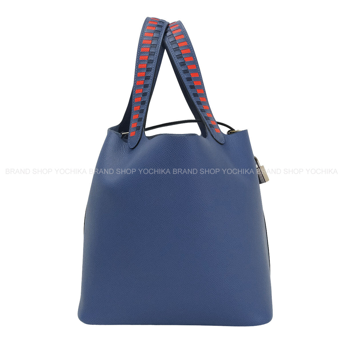 [Pre-loved] HERMES Handbag Picotin Lock 22 MM Tressage de Cuir Bleu Brighton/Capucine/Bleu Saphir Veau Epsom Silver HW Stamp C[LIKE NEW][Authentic]