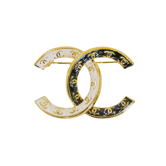 CHANEL broach Bicolor (Two-tone) COCO Mark Noir (Black)/Blanc (White) Gold HW ABC990[EXCELLENT][Authentic]