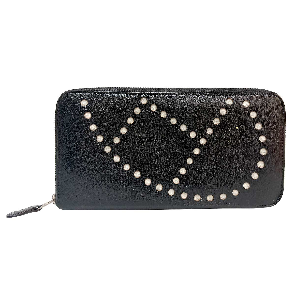 [Pre-loved] HERMES long wallet Evelyne Round Wallet Zip Noir (Black)/Gris Perle Chevre Mysore Silver HW Stamp □Q[USED A][Authentic]