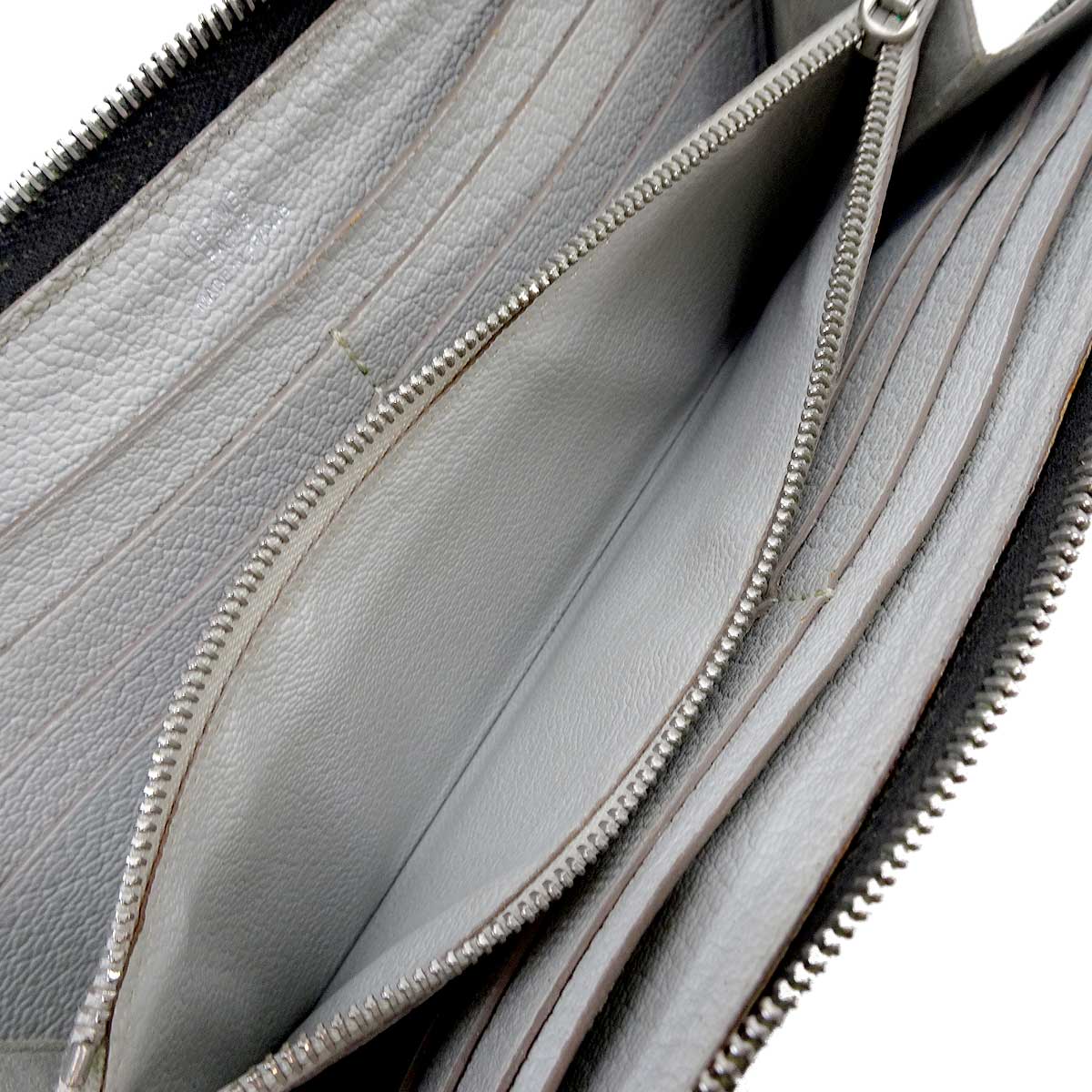 [Pre-loved] HERMES long wallet Evelyne Round Wallet Zip Noir (Black)/Gris Perle Chevre Mysore Silver HW Stamp □Q[USED A][Authentic]