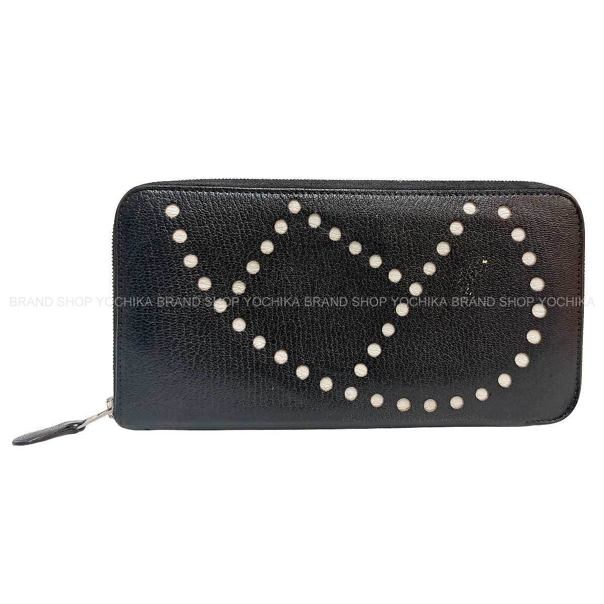 [Pre-loved] HERMES long wallet Evelyne Round Wallet Zip Noir (Black)/Gris Perle Chevre Mysore Silver HW Stamp □Q[USED A][Authentic]