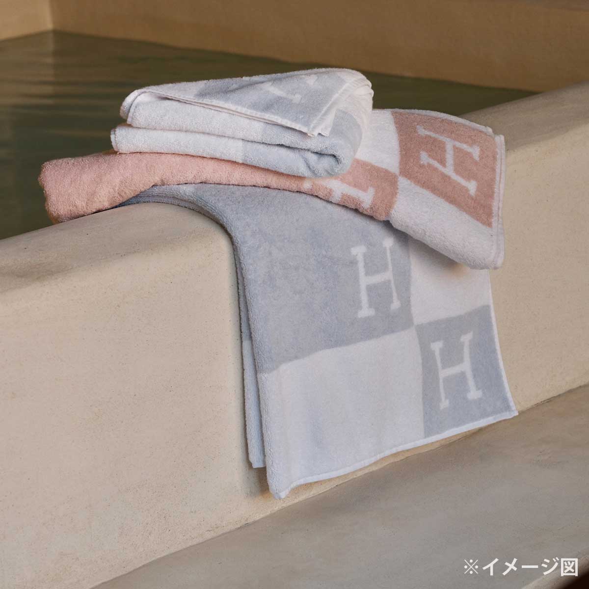 HERMES towel Avalon Bath Towel Rose/Lilac Cotton100%[EXCELLENT][Authentic]