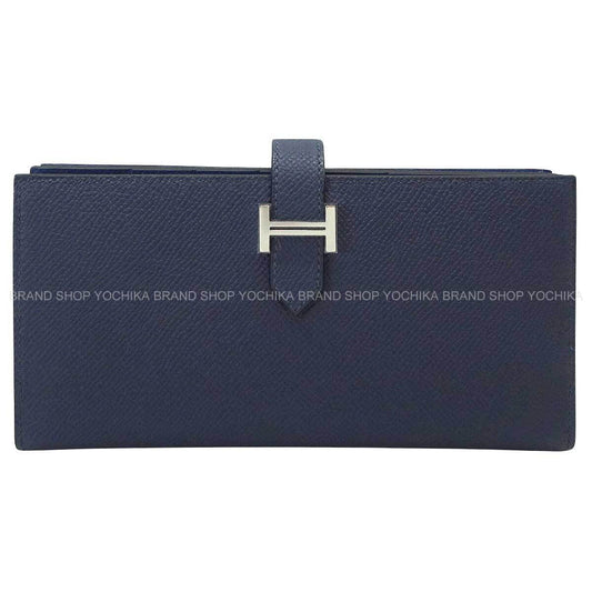 HERMES long wallet Bearn Soufflet Verso Bleu Abysse/Blue Tie Veau Epsom Silver HW Stamp G[BRAND NEW][Authentic]