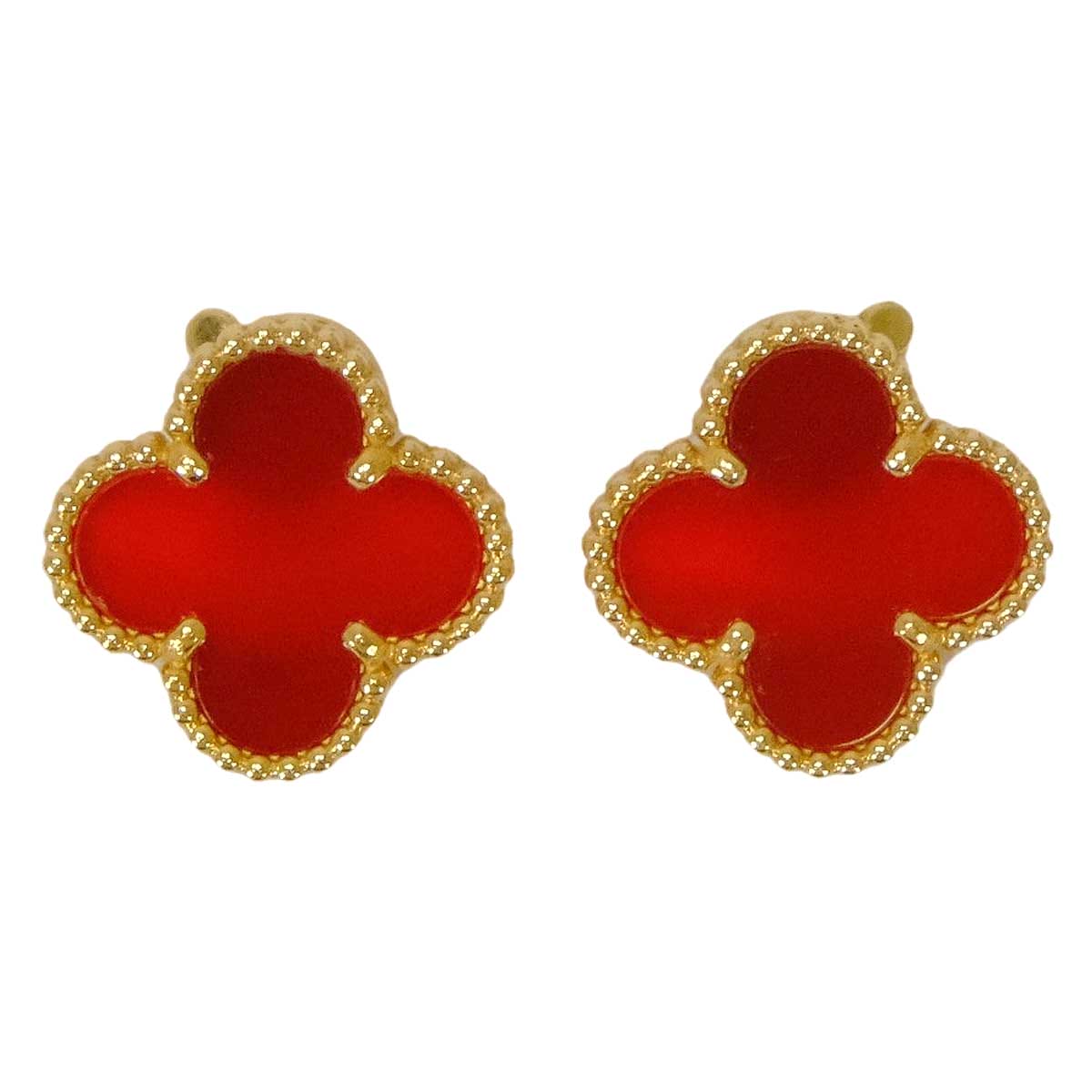 [Pre-loved] Van Cleef & Arpels pierced earring Vintage Alhambra Red K18YG/Carnelian VCARD40400[LIKE NEW][Authentic]