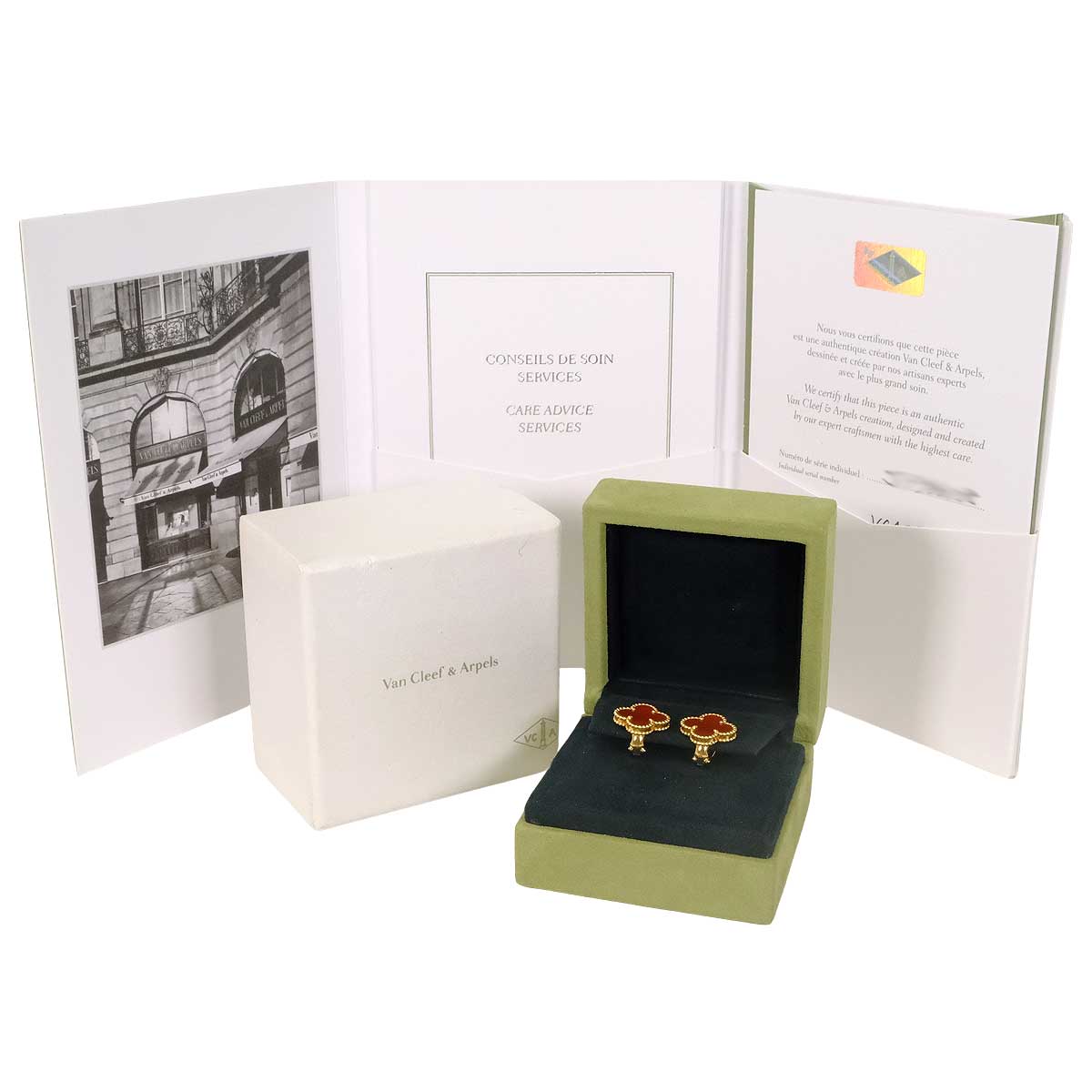 [Pre-loved] Van Cleef & Arpels pierced earring Vintage Alhambra Red K18YG/Carnelian VCARD40400[LIKE NEW][Authentic]