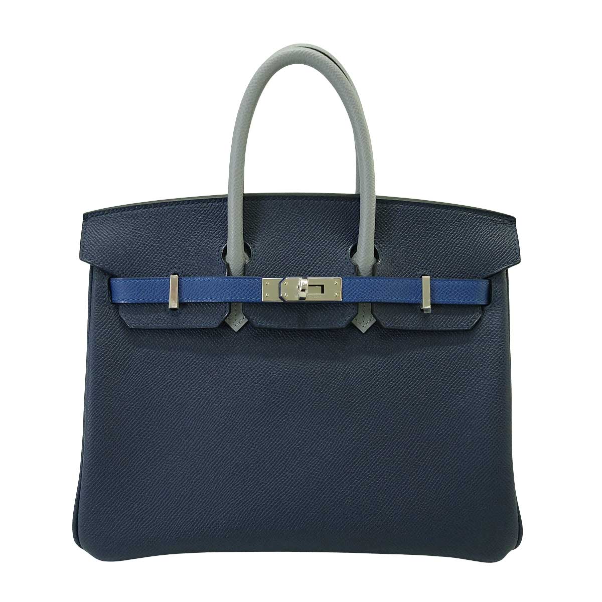 HERMES Handbag Birkin25 Tricolor Bleu Abysse/Blue Tie/Gris Pantin Veau Epsom Silver HW Stamp K[BRAND NEW][Authentic]