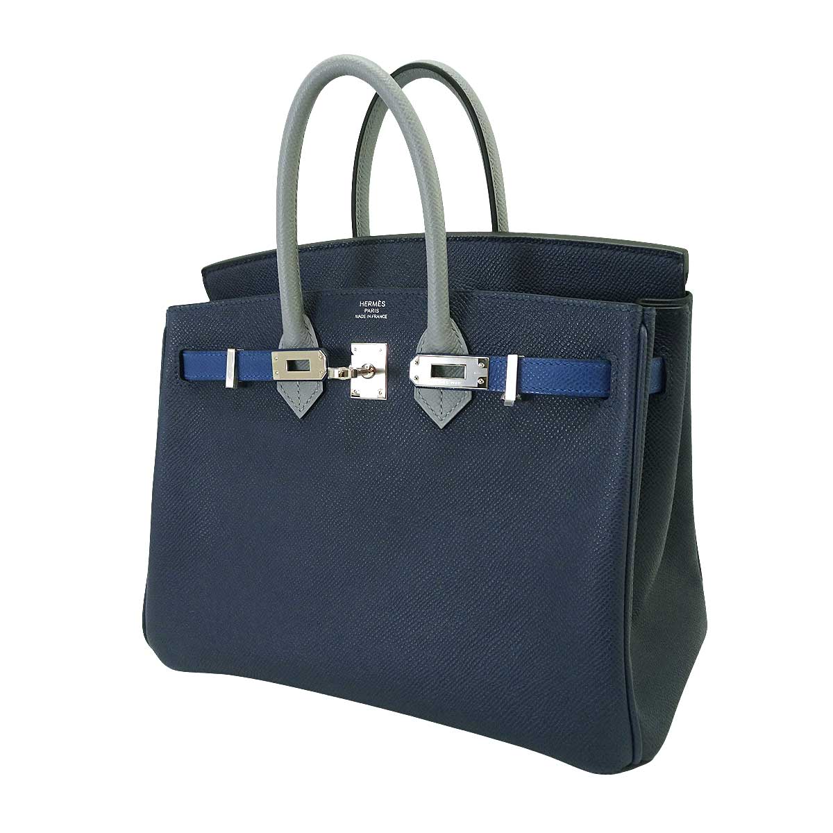 HERMES Handbag Birkin25 Tricolor Bleu Abysse/Blue Tie/Gris Pantin Veau Epsom Silver HW Stamp K[BRAND NEW][Authentic]