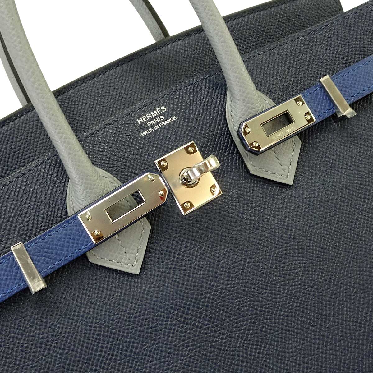 HERMES Handbag Birkin25 Tricolor Bleu Abysse/Blue Tie/Gris Pantin Veau Epsom Silver HW Stamp K[BRAND NEW][Authentic]