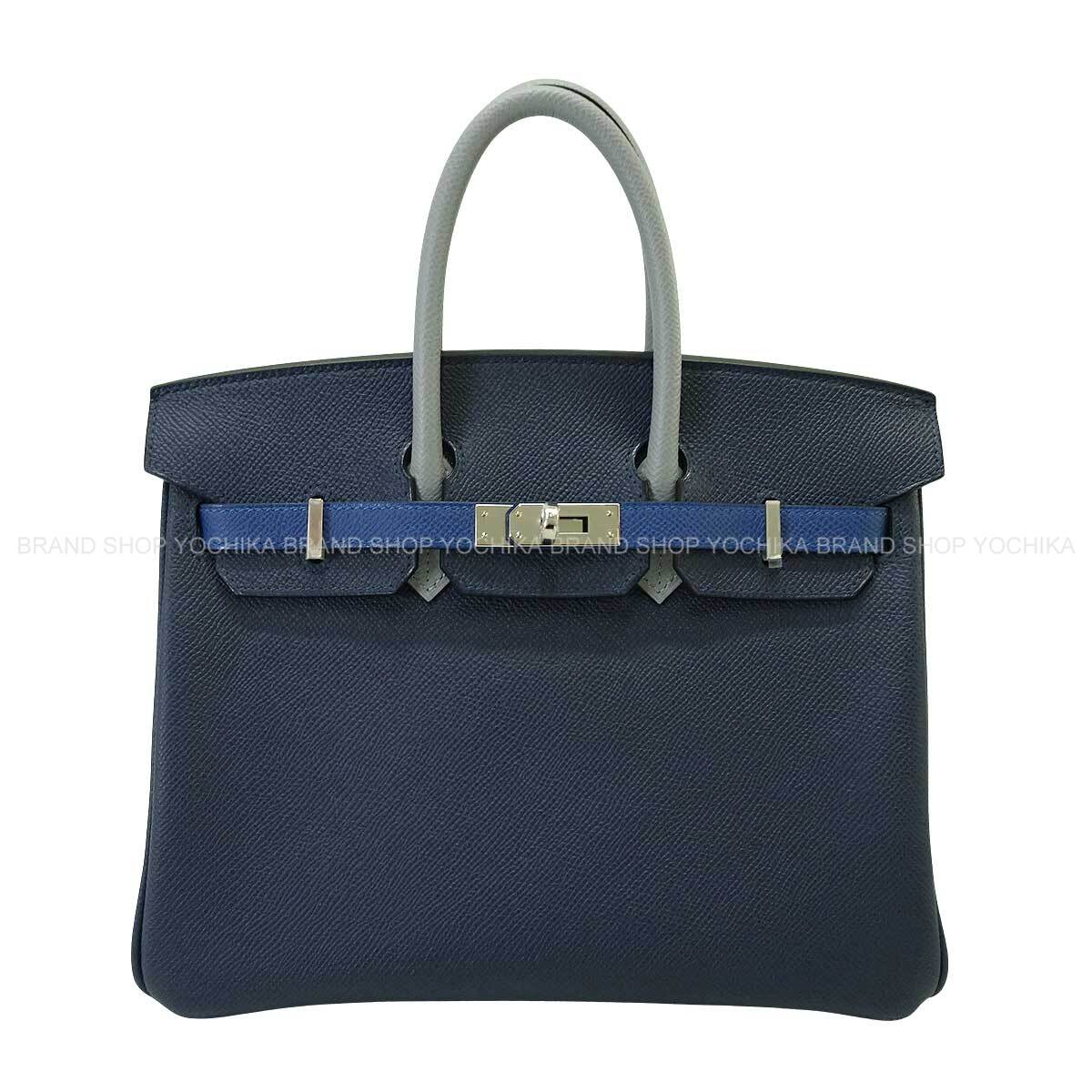 HERMES Handbag Birkin25 Tricolor Bleu Abysse/Blue Tie/Gris Pantin Veau Epsom Silver HW Stamp K[BRAND NEW][Authentic]