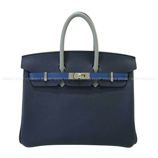 HERMES Handbag Birkin25 Tricolor Bleu Abysse/Blue Tie/Gris Pantin Veau Epsom Silver HW Stamp K[BRAND NEW][Authentic]
