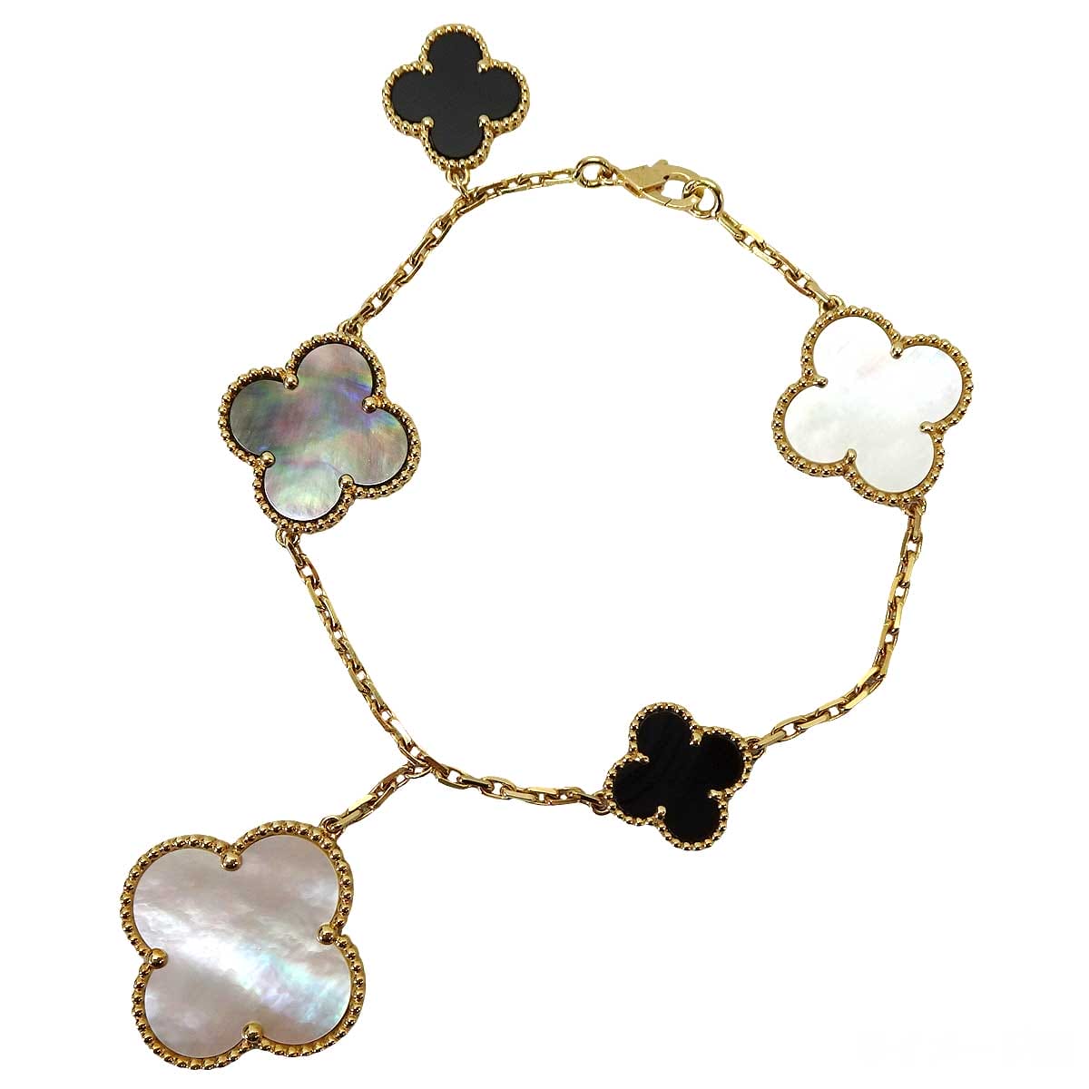 [Pre-loved] Van Cleef & Arpels bracelet Magic Alhambra 5 motifs Gold/Blanc (White)/Noir (Black)/Grey K18/Onyx/Mother of pearl VCARD78700[LIKE NEW][Authentic]