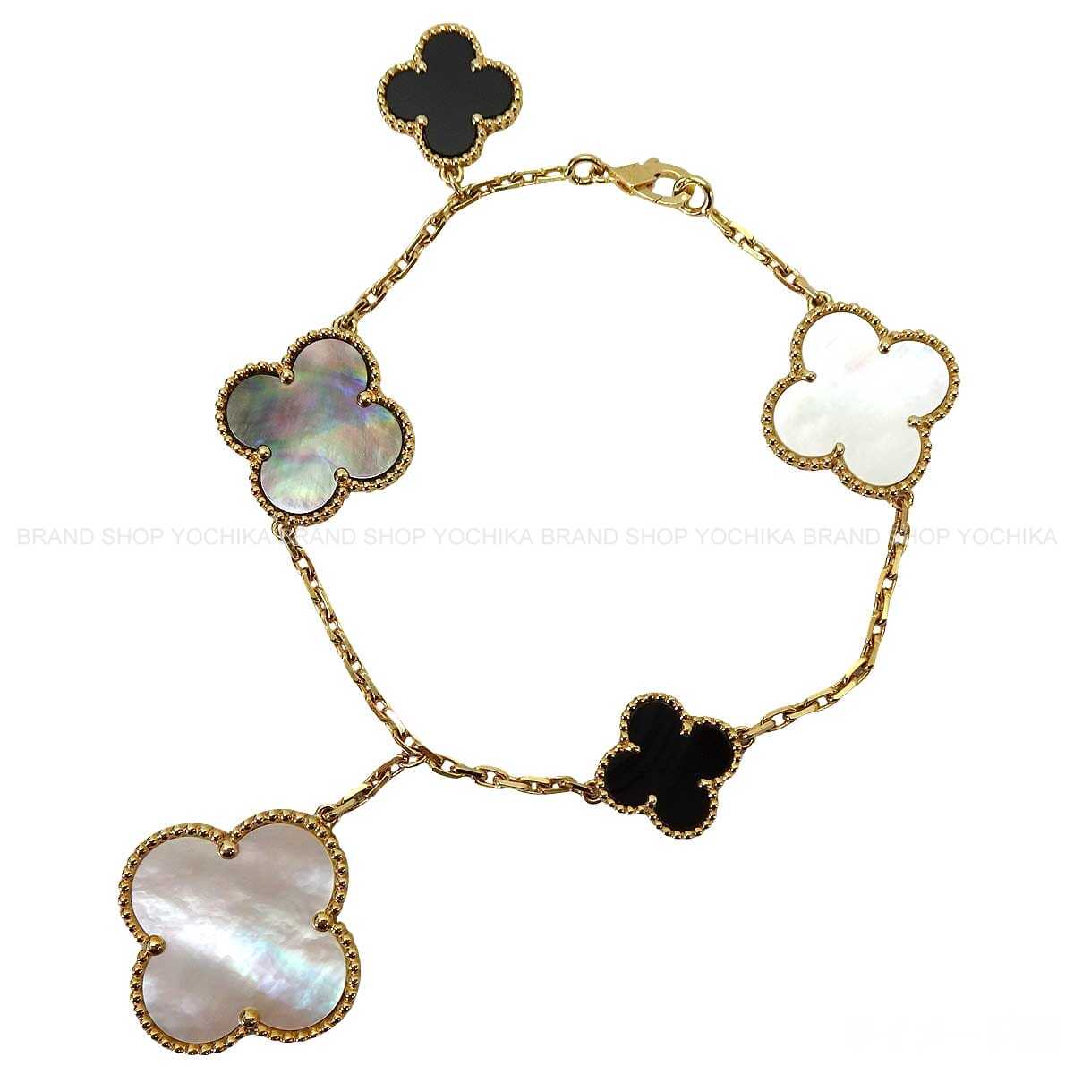 [Pre-loved] Van Cleef & Arpels bracelet Magic Alhambra 5 motifs Gold/Blanc (White)/Noir (Black)/Grey K18/Onyx/Mother of pearl VCARD78700[LIKE NEW][Authentic]