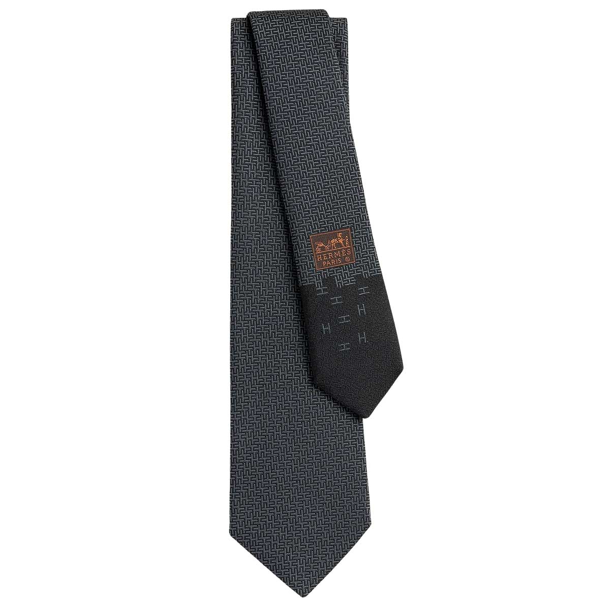 HERMES tie Geometrical H Noir (Black)/Ardoise Silk100% H339391T 01[BRAND NEW][Authentic]