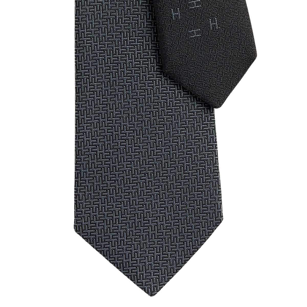 HERMES tie Geometrical H Noir (Black)/Ardoise Silk100% H339391T 01[BRAND NEW][Authentic]